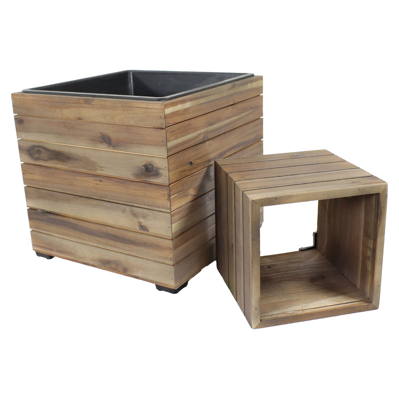 Sunnydaze 2-Piece Wooden Planter Boxes with Plastic Liners