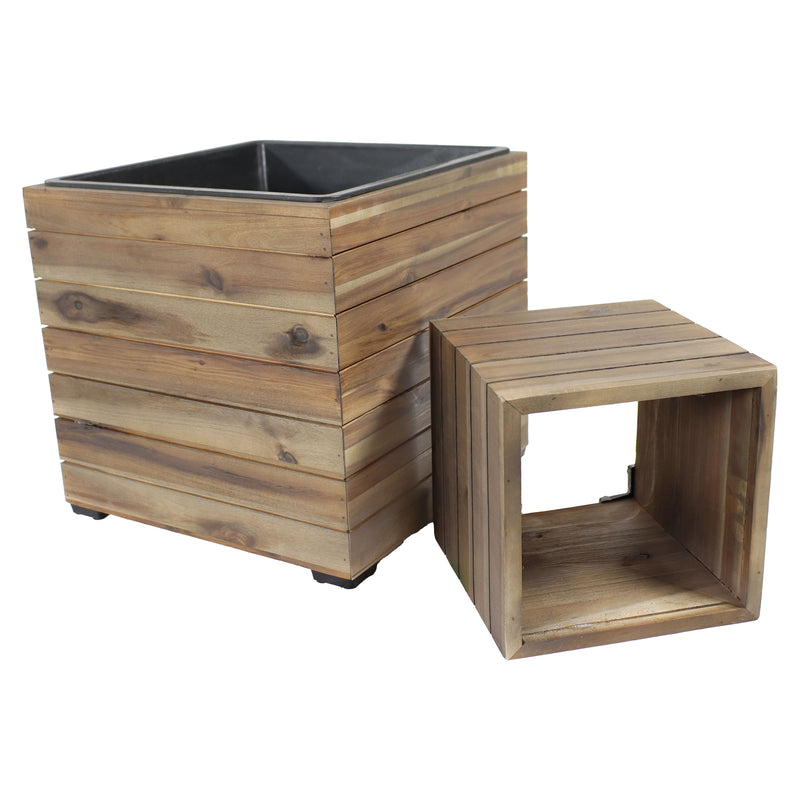 square wooden box planters Sunnydaze Outdoor Square Acacia Wood Planter Box with Plastic Liner - 2pk