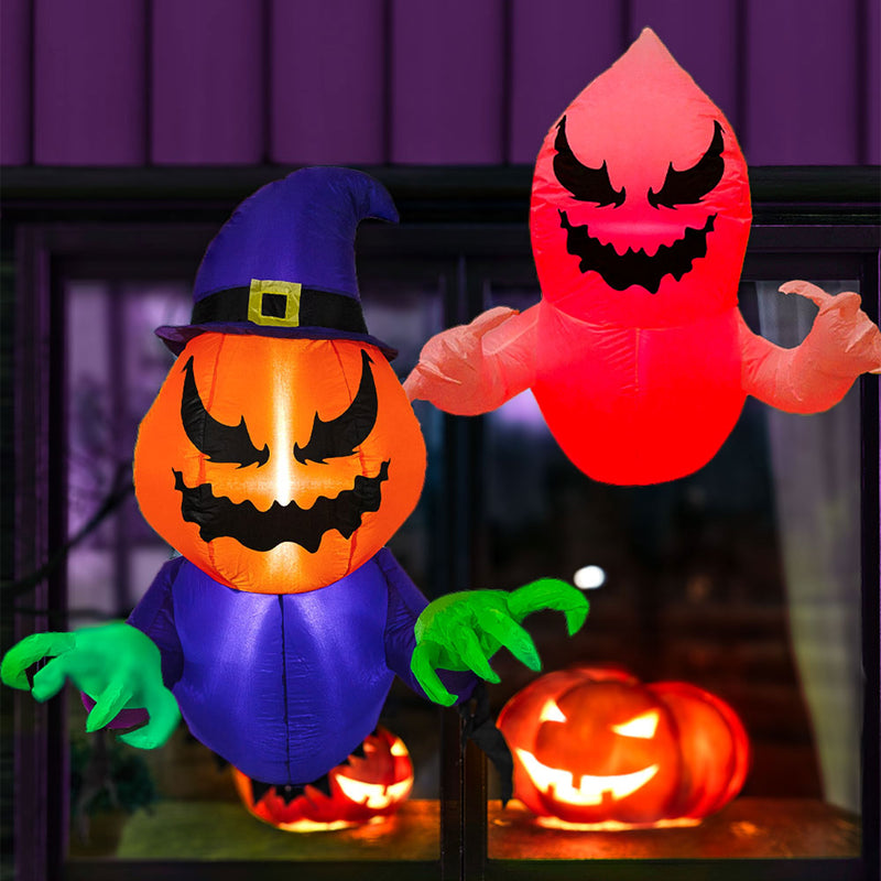 Sunnydaze Pumpkin Jack and Haunted Harold Inflatable Halloween Decoration