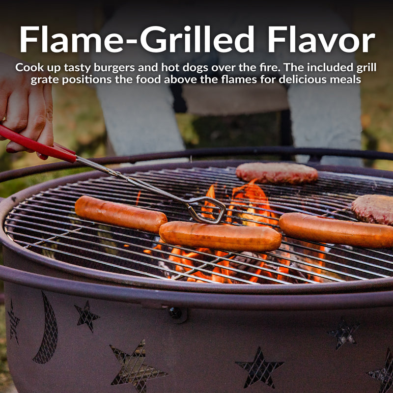 Sunnydaze 30" Cosmic Cooking Fire Pit with Grill Grate & Spark Screen
