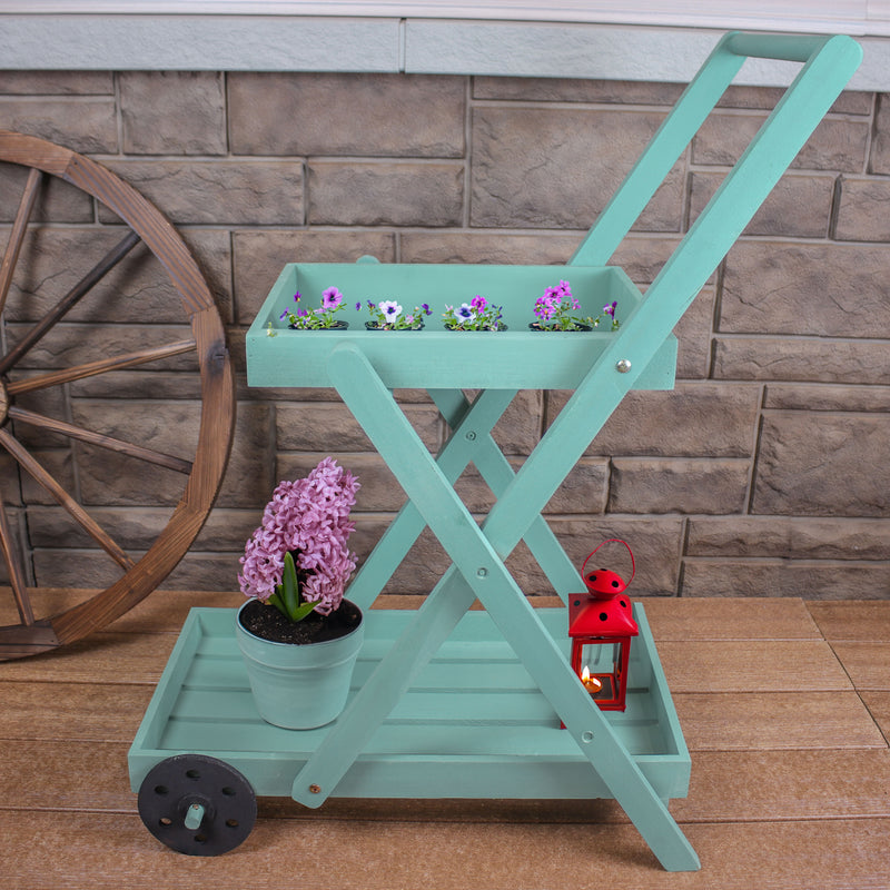 Sunnydaze 2-Tiered Flower Garden Cart - 34” H - Robin Egg Blue