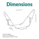 Blue universal hammock stand with dimensions of 124 inches wide, 40 inches deep, and 52.5 inches high, with a 55-inch base. Stand weighs 33 pounds, fits 9.5- to 14-foot hammocks, and supports up to 550 pounds.