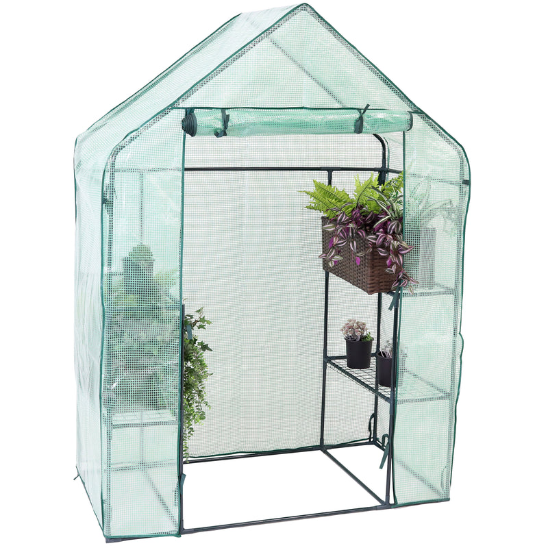 Sunnydaze Deluxe Walk-In Greenhouse with 4 Shelves for Outdoors - Green