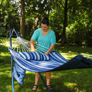 Sunnydaze Double Hammock with Pillow and Curved Metal Spreader Bars