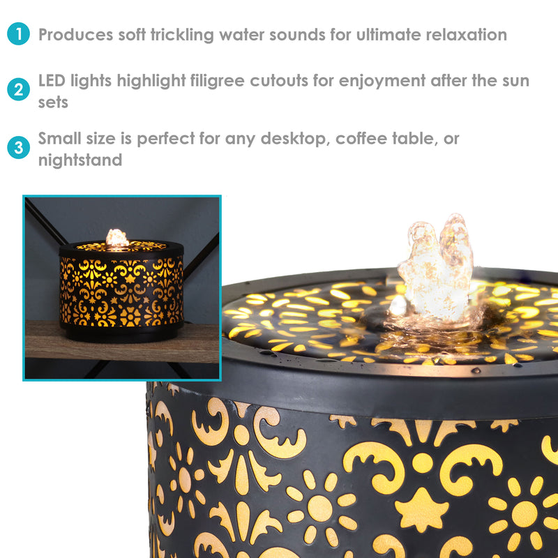 Sunnydaze Filigree Cutout Indoor Water Fountain with Lights - 5.5" H