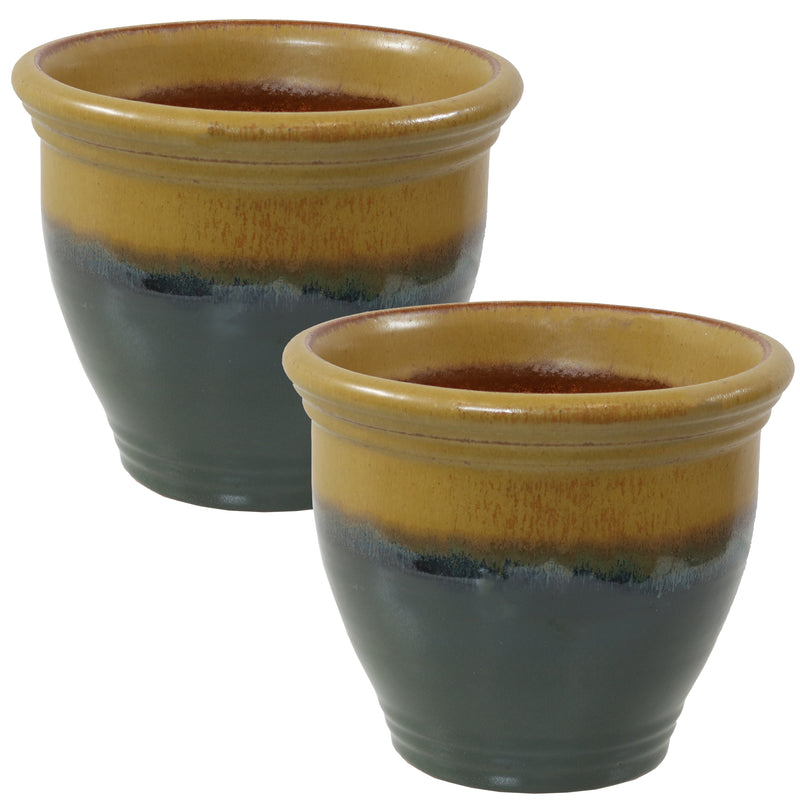 Sunnydaze Studio Glazed Ceramic Planter - Set of 2