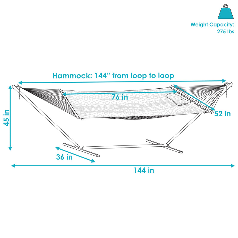 Sunnydaze Rope Hammock with 12' Steel Stand, Pad, and Pillow