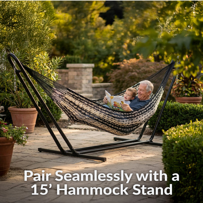 Sunnydaze Decor Black & Natural Hand Woven XXL Thick Cord Mayan Family Hammock