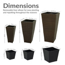 Sunnydaze Polyrattan Square Tall Wicker Planters - Set of 3