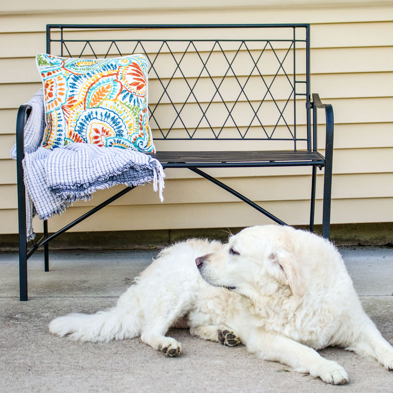 Sunnydaze Argyle Diamond Iron Outdoor Patio Bench - Black