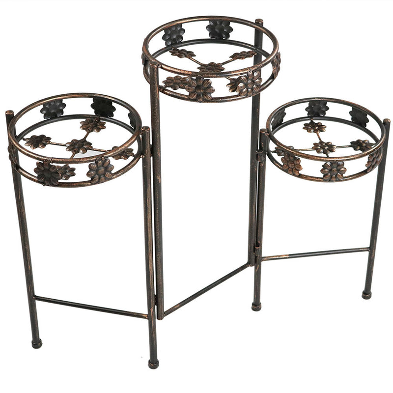 folding plant hanger Sunnydaze 3-Tiered Folding Metal Indoor-Outdoor Plant Stand