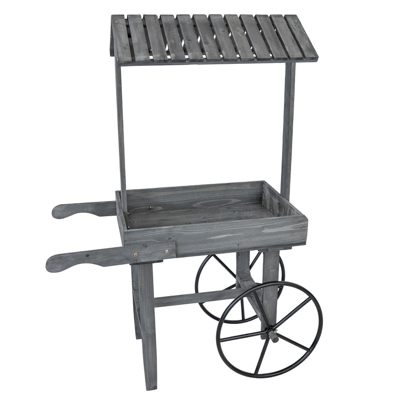 Sunnydaze Rustic, Vintage Flower Cart Display Stand with Wheels - Gray