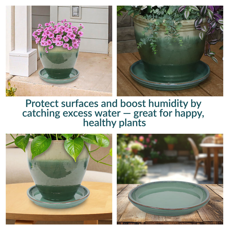 Sunnydaze Set of 4 Glazed Ceramic Planter Saucers