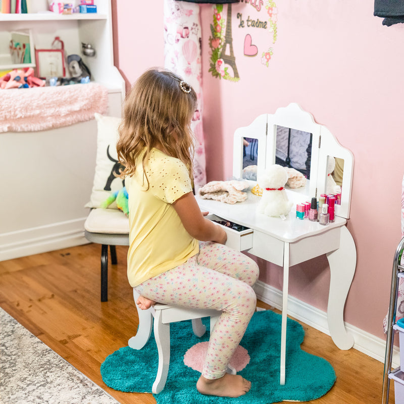 Sunnydaze Beauty Bliss Kids' Vanity Set with Mirror and Stool