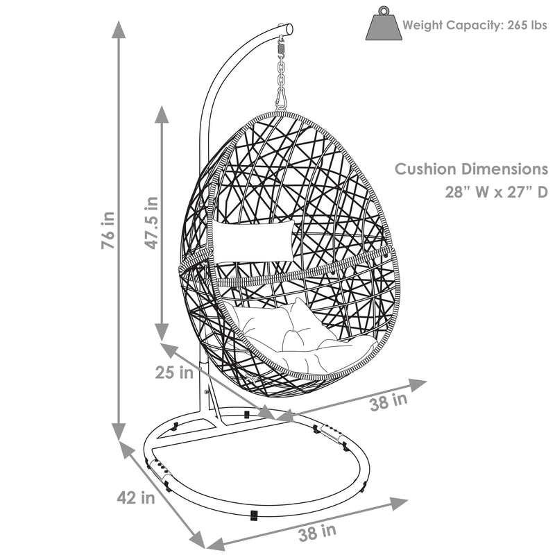 Sunnydaze Caroline Hanging Egg Chair with Steel Stand and Cushion