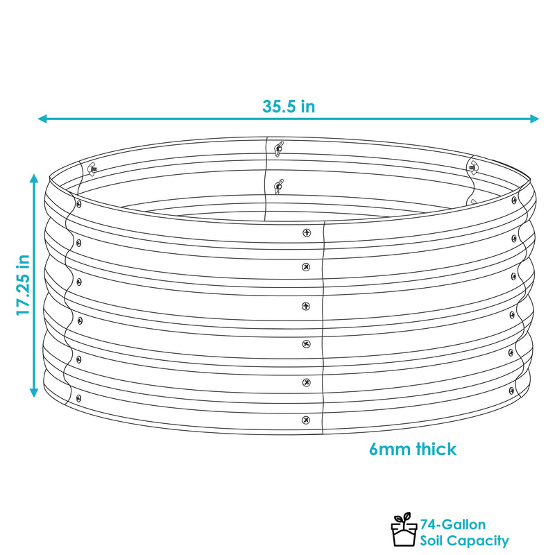 Sunnydaze Galvalume Steel Round Raised Garden Bed - 17.25" H