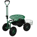 Sunnydaze Rolling Garden Cart with Extendable Steering Handle, Swivel Seat & Planter Basket