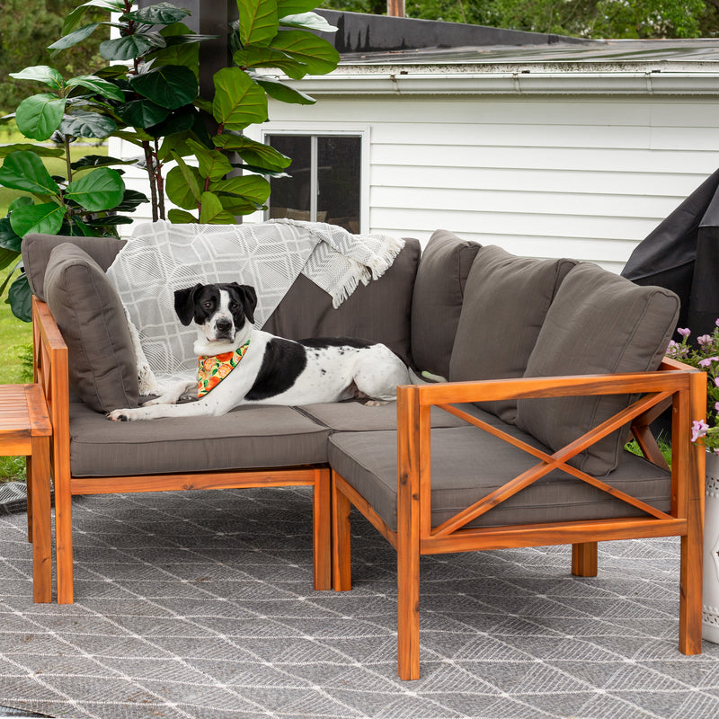 Sunnydaze 4-Piece Wood Patio Furniture Set – L-Shaped Outdoor Sofa Set