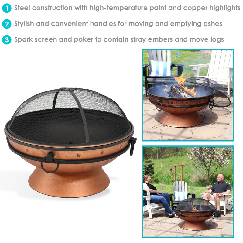 Sunnydaze 30" Royal Cauldron Fire Pit with Spark Screen and Poker