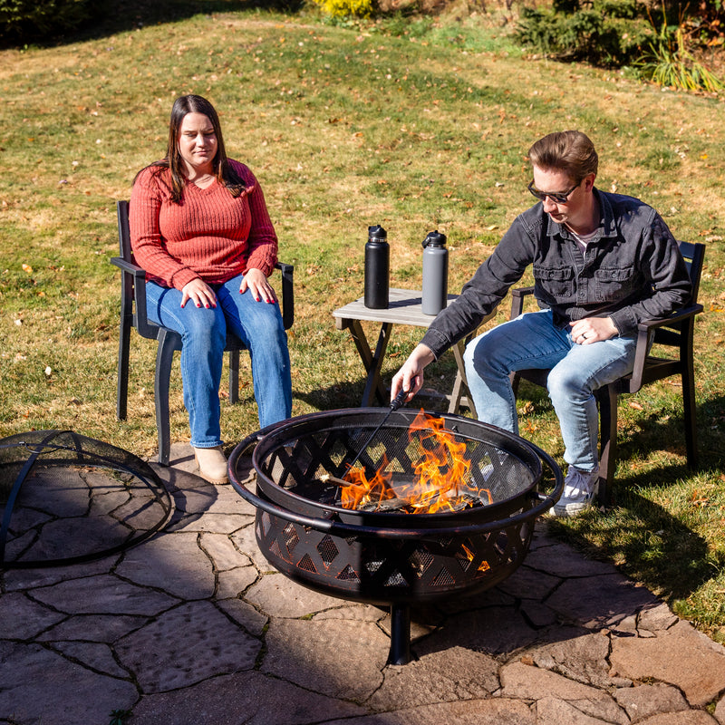 Sunnydaze Bronze Crossweave Wood-Burning Fire Pit with Spark Screen and Poker