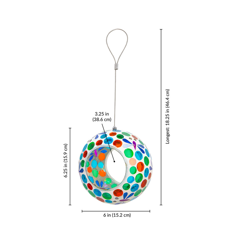 Sunnydaze Round Mosaic Glass Hanging Bird Feeder - 6"