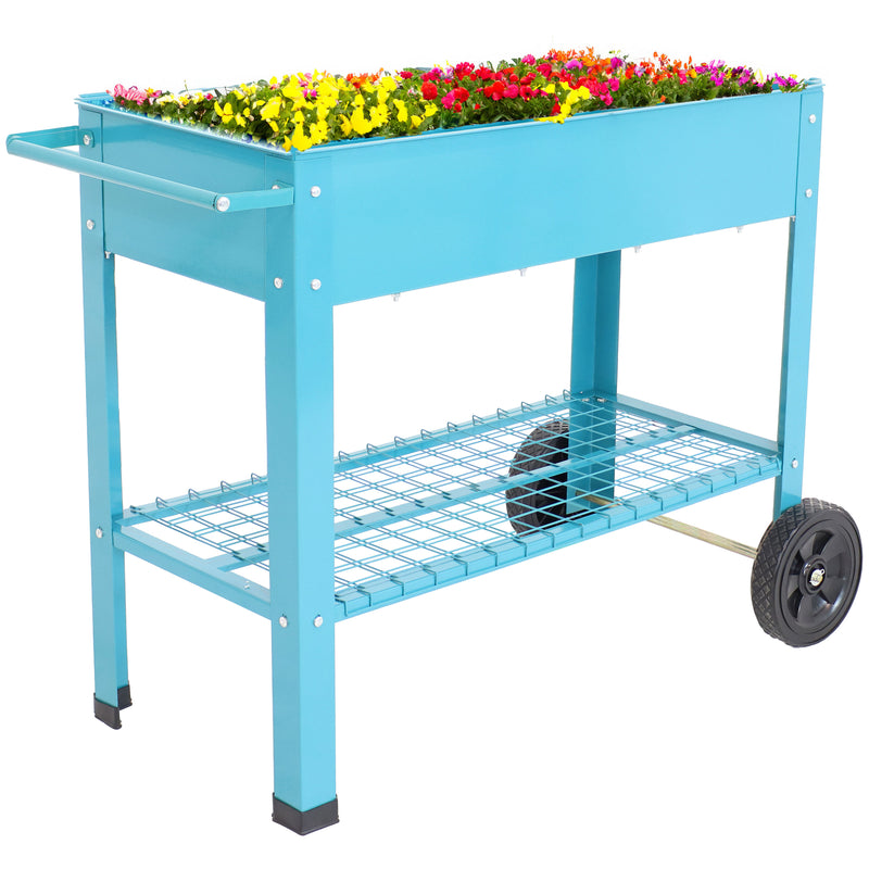 Sunnydaze Galvanized Steel Mobile Raised Garden Bed Cart - Choose Color