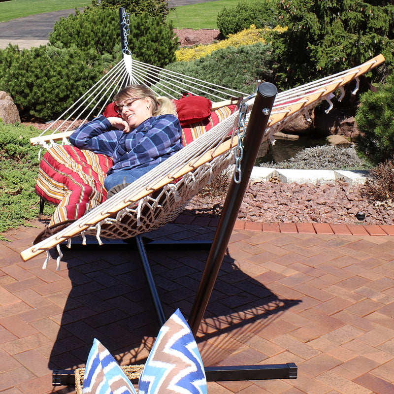 Sunnydaze Rope Hammock with 12' Steel Stand, Pad, and Pillow