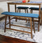 Sunnydaze Wooden Counter-Height Dining Bench - Weathered Oak Finish with Blue Cushion