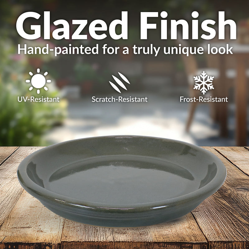 24 inch ceramic plant saucer Sunnydaze Set of 4 Glazed Ceramic Planter Saucers - Gray