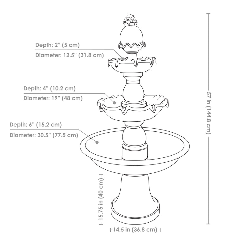 Sunnydaze Welcome 3-Tier Outdoor Water Fountain for Garden - 57"