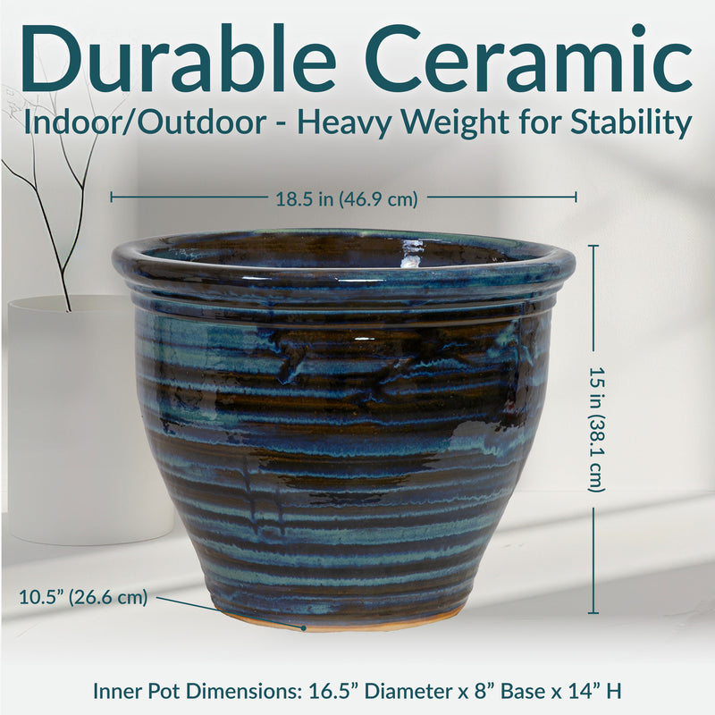 Sunnydaze Studio Glazed Ceramic Planter with Drainage Holes