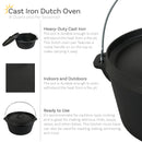 Sunnydaze Pre-Seasoned Cast Iron Deep Dutch Oven - 12.25" - 8-Quart