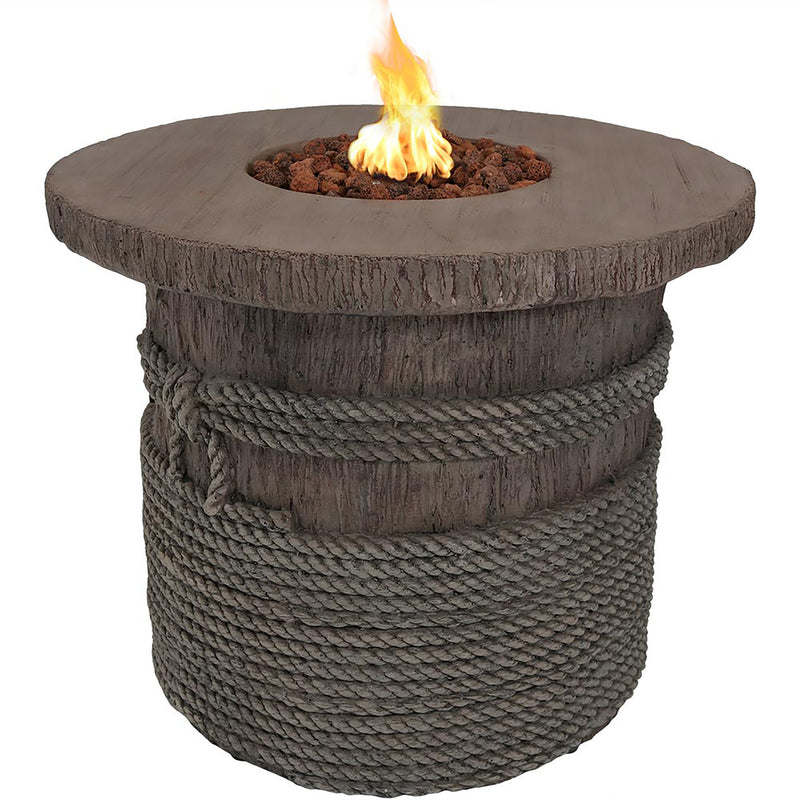 Sunnydaze Outdoor 29-Inch Rope and Barrel Design Propane Gas Fire Pit Table with Lava Rocks