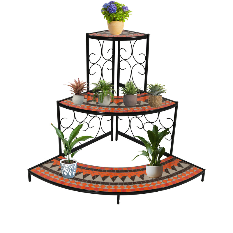 Sunnydaze 3-Tier Step-Style Mosaic Tiled Indoor/Outdoor Corner Display Shelf for Plants and Decor - 40-Inch Tall
