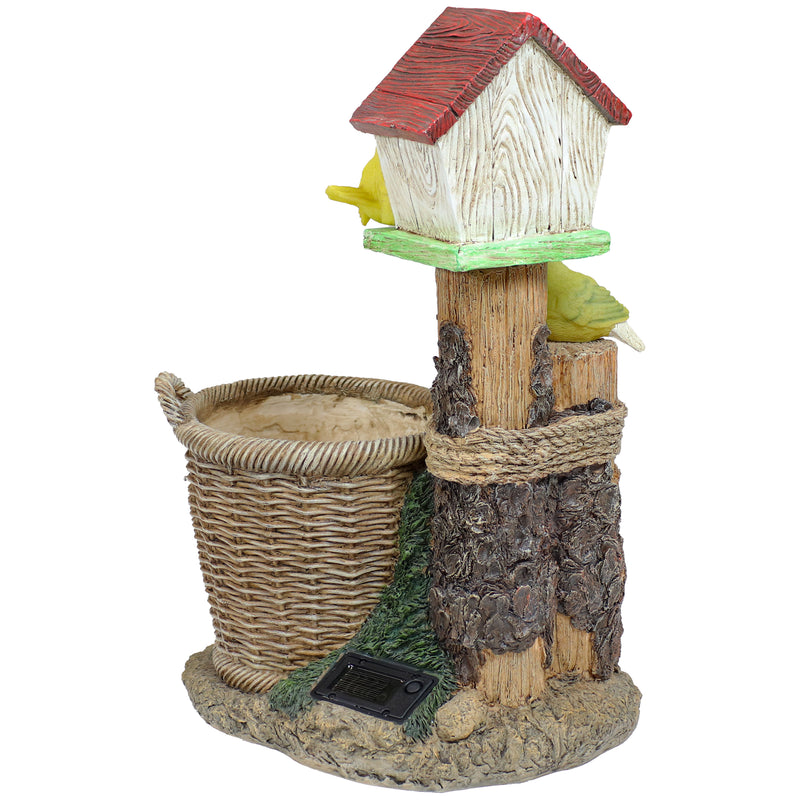 Sunnydaze Polyresin Bird House Statue Planter with Solar Lighted Birds