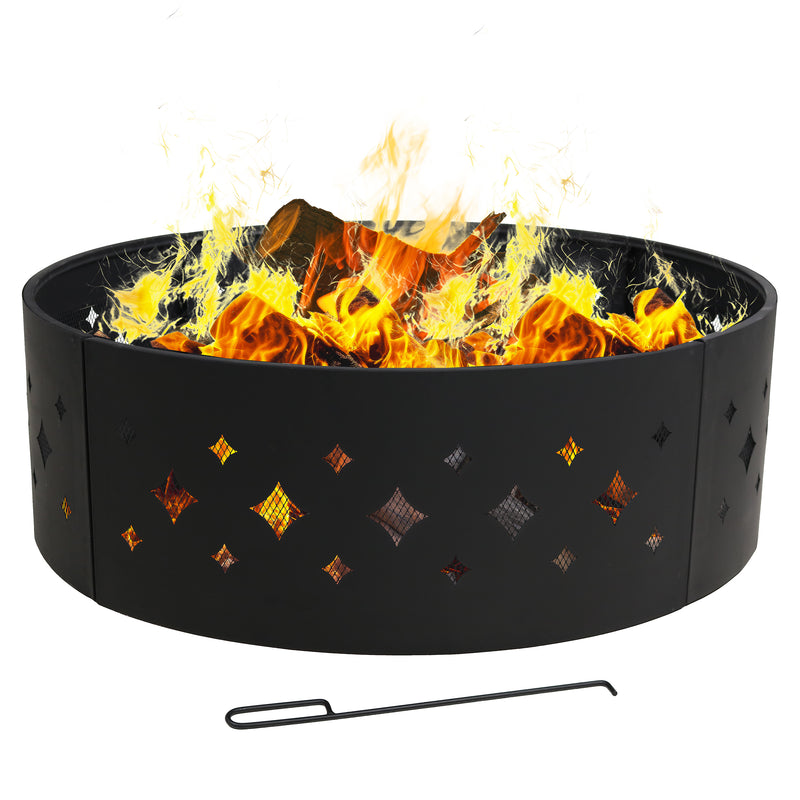 Sunnydaze 36" Heavy Duty Diamond Campfire Ring with Poker Tool