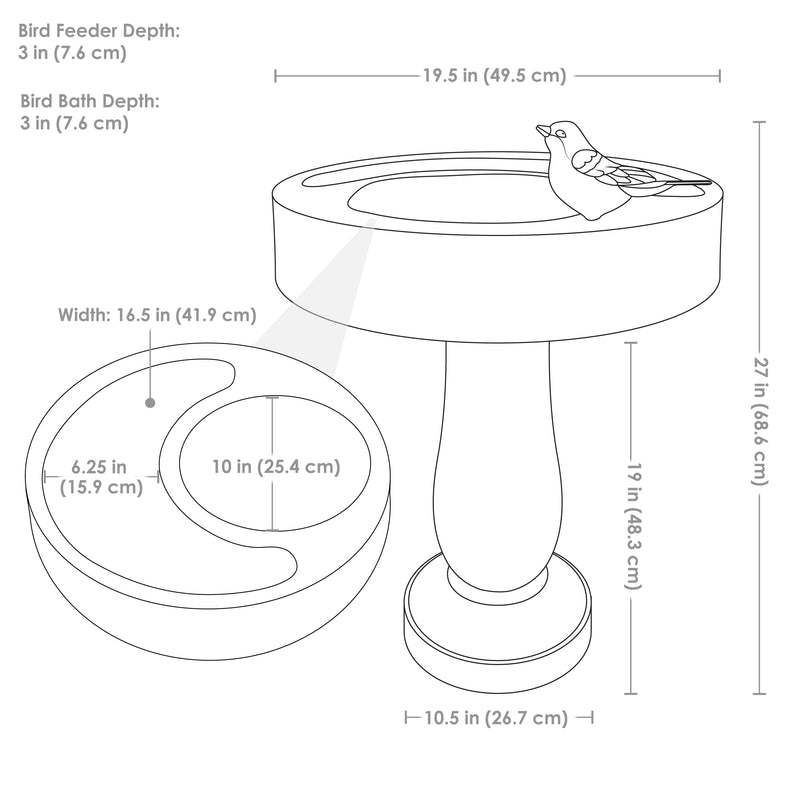 Sunnydaze Traditional Resin Bird Bath with Feeder Compartment - 27"