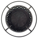 Sunnydaze Black Crossweave Wood Fire Pit with Cover, Spark Screen, Grate, and Poker