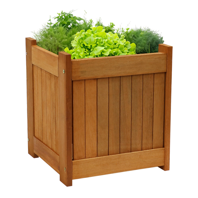 Sunnydaze Meranti Outdoor Square Wooden Planter Box - 16"