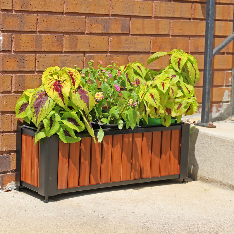 Sunnydaze Slatted Wood Planter Box with Removable Insert - 14.75” H