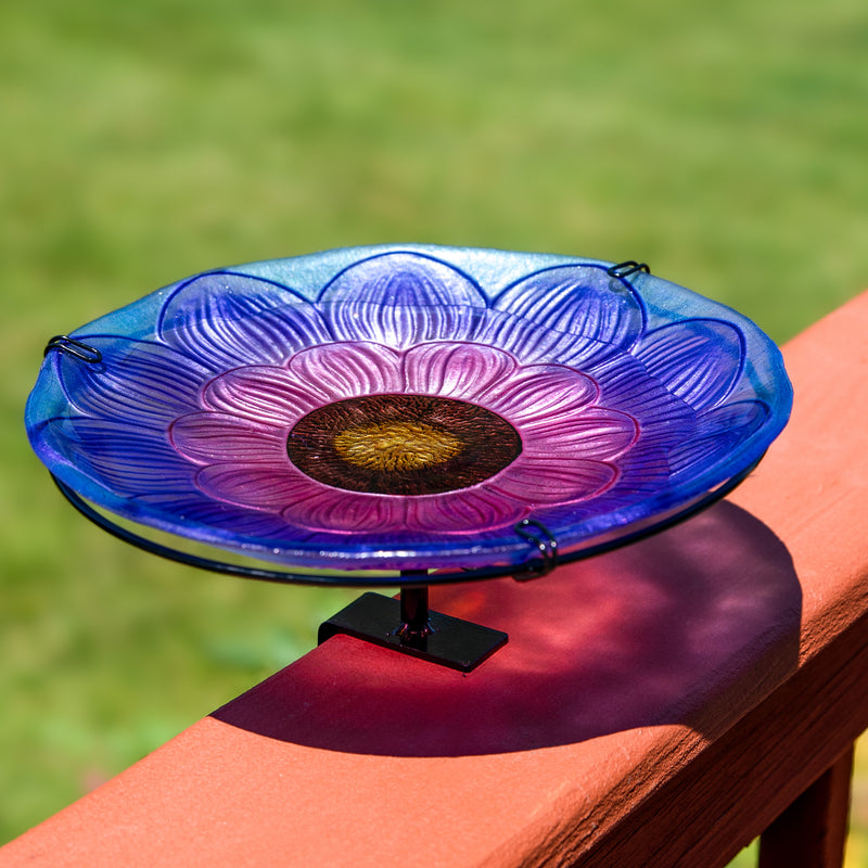 Sunnydaze Deck-Mounted/Staked Glass Bird Bath