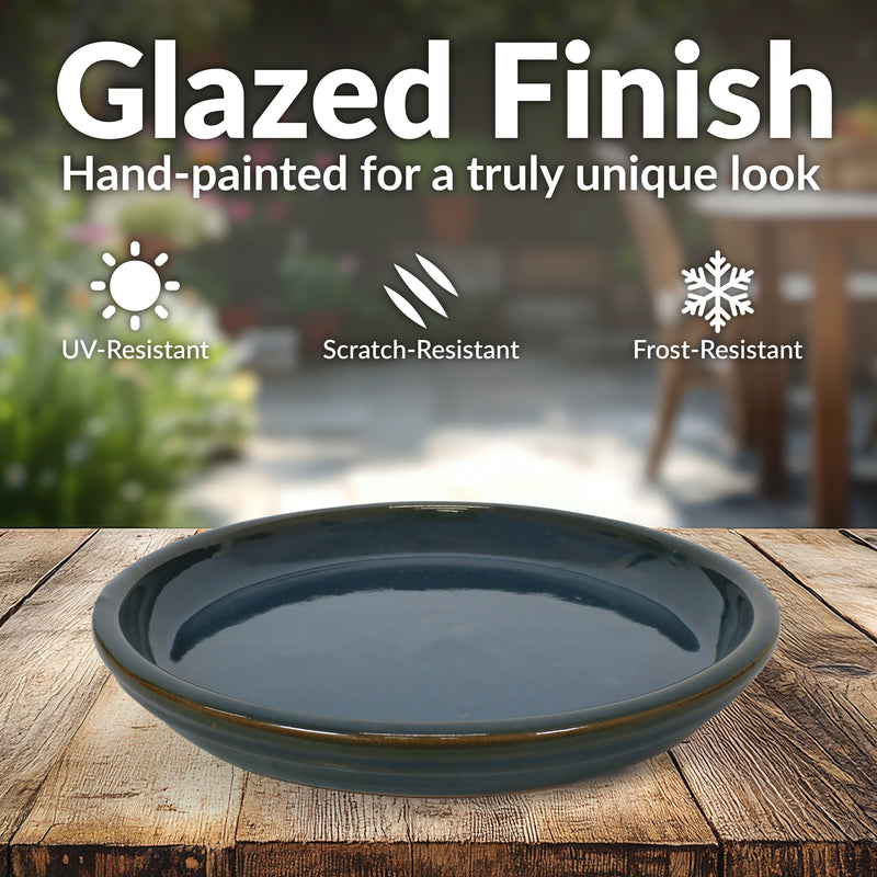 shiny plastic indoor pots for plants with drainage saucer Sunnydaze Decor Glazed Ceramic Planter Saucer Set of 4 - Blue