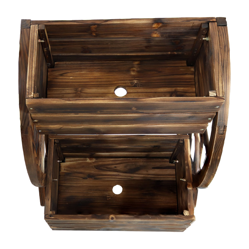 Sunnydaze Wagon Wheel 2-Tier Rustic Wood Plant Stand