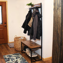 Sunnydaze Industrial Entryway Storage Bench with Coat/Shoe Rack - Brown - 67"