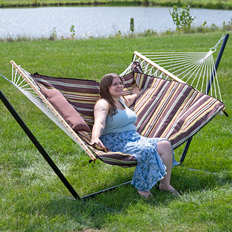 Sunnydaze Rope Hammock with 12' Steel Stand, Pad, and Pillow