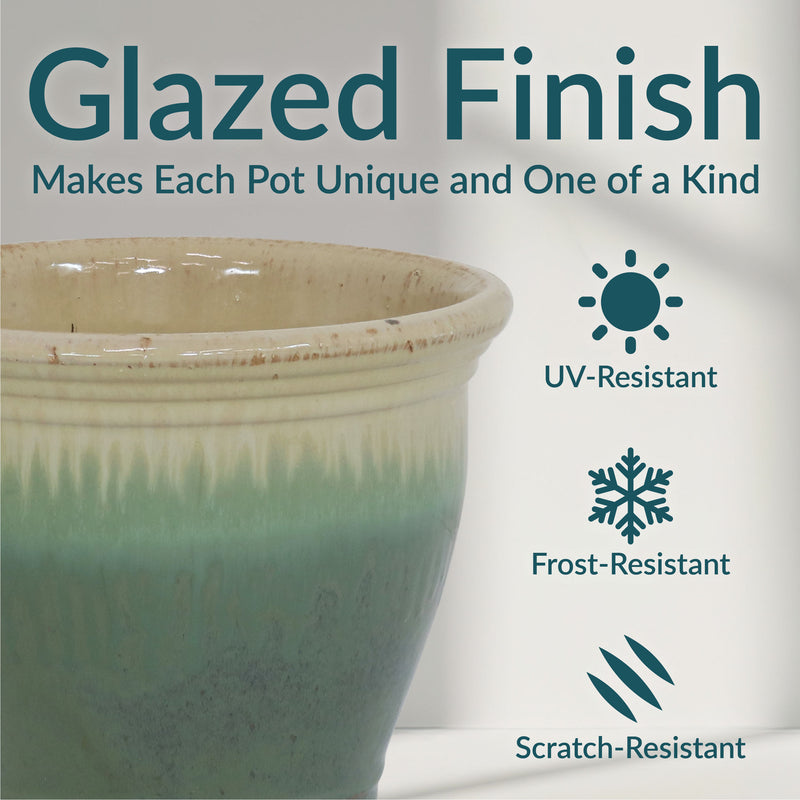 Sunnydaze Studio Glazed Ceramic Planter with Drainage Holes - Set of 2