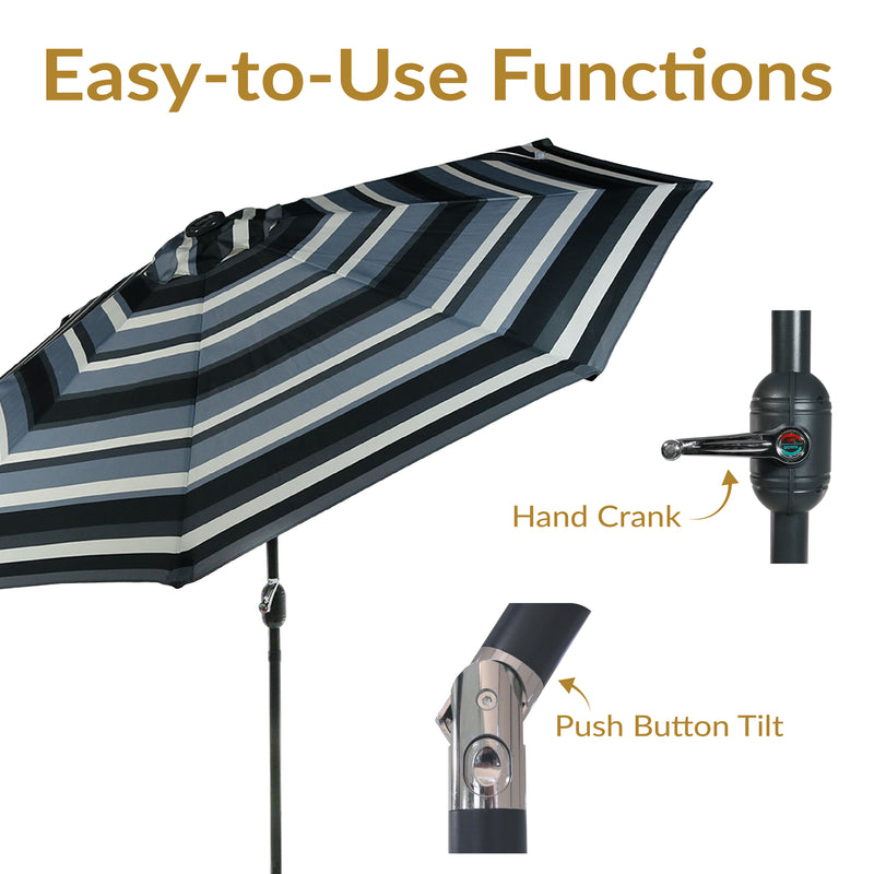 Sunnydaze 9' Solar LED Outdoor Patio Umbrella with Tilt and Crank