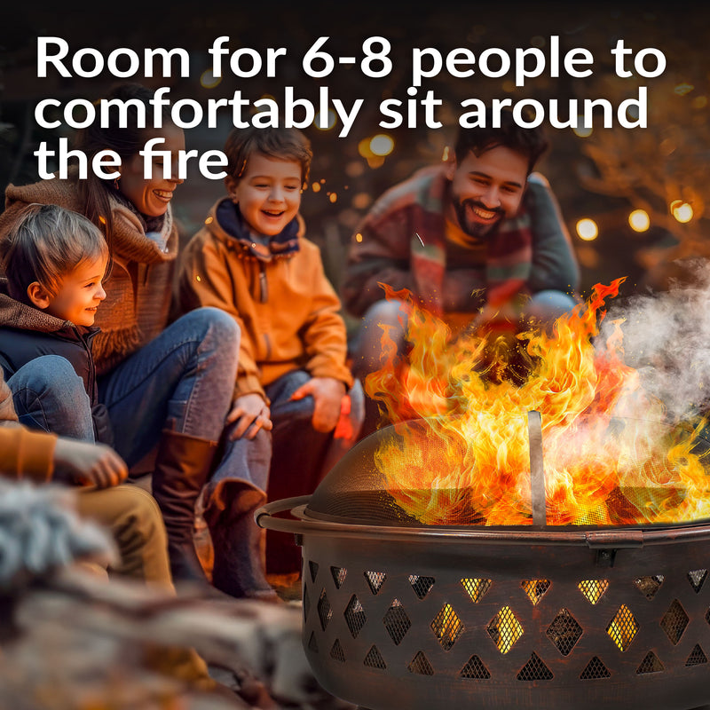 Sunnydaze Crossweave Wood-Burning Fire Pit with Spark Screen and Poker