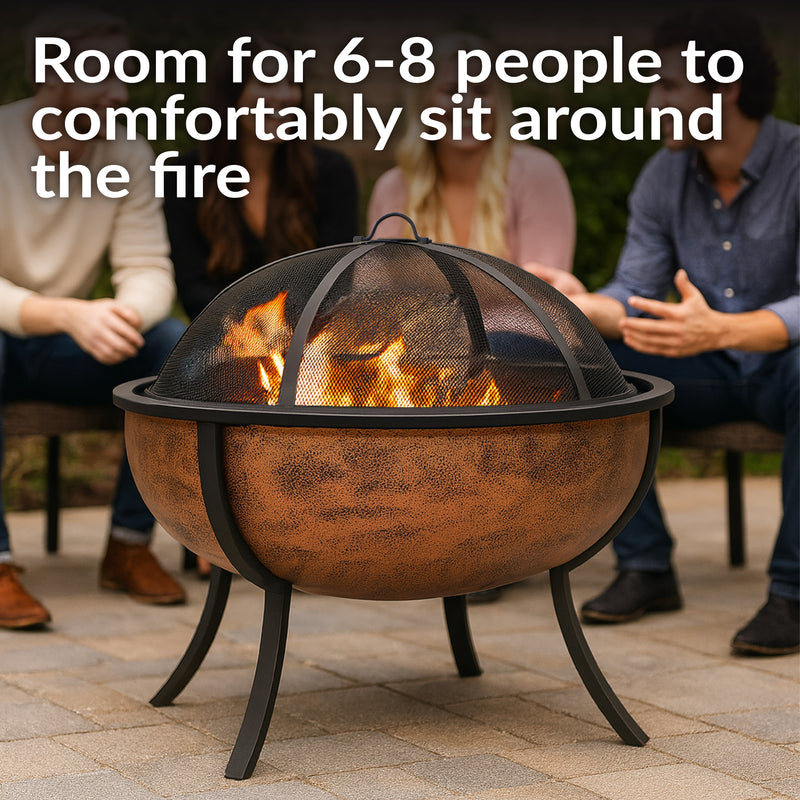 Sunnydaze Copper Raised Outdoor Fire Pit Bowl with Spark Screen - 32"