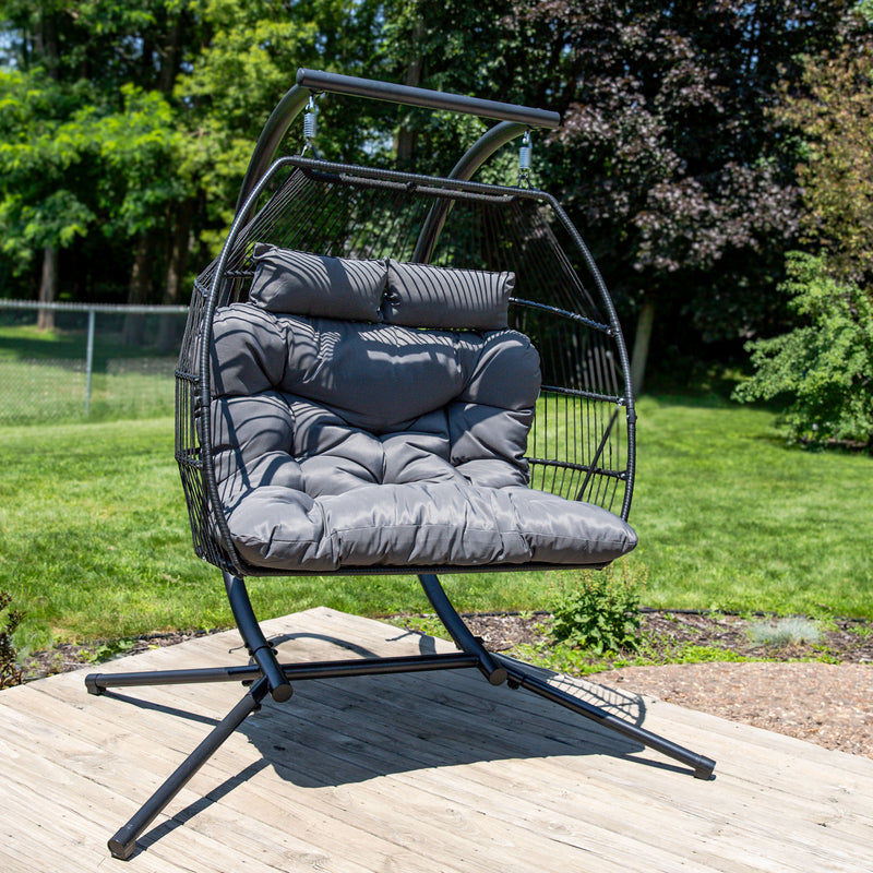 Sunnydaze Andrei Double Hanging Egg Chair with Stand Dark Gray
